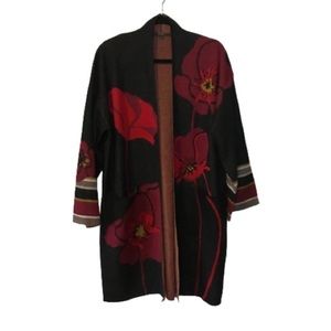 Maxsport black red poppies long cardigan medium